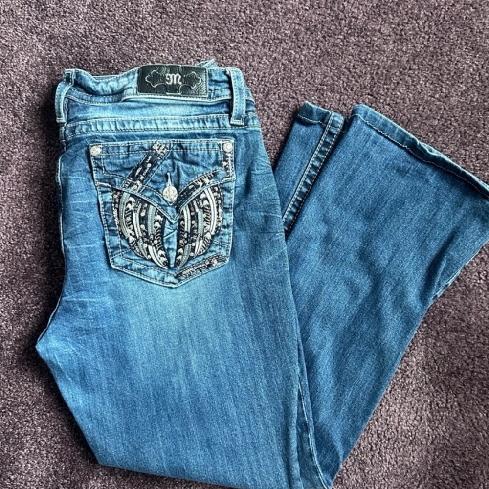 Miss Me Blue Boot Cut Jeans with Embellished Pockets 34 easyboot,,, MAKE OFFER